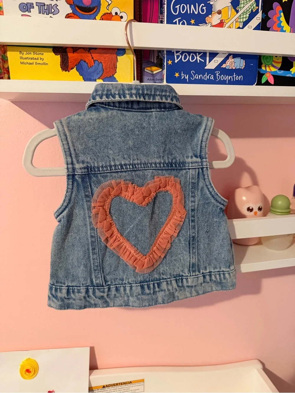 Little Lass Light Blue Denim Sleeveless Vest with Pink Heart